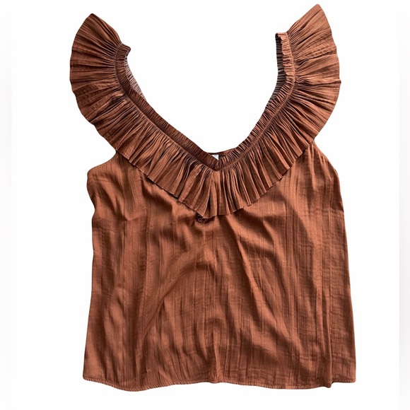 Evereve Rust Ruffled V Neck Blouse - Picture 3 of 4